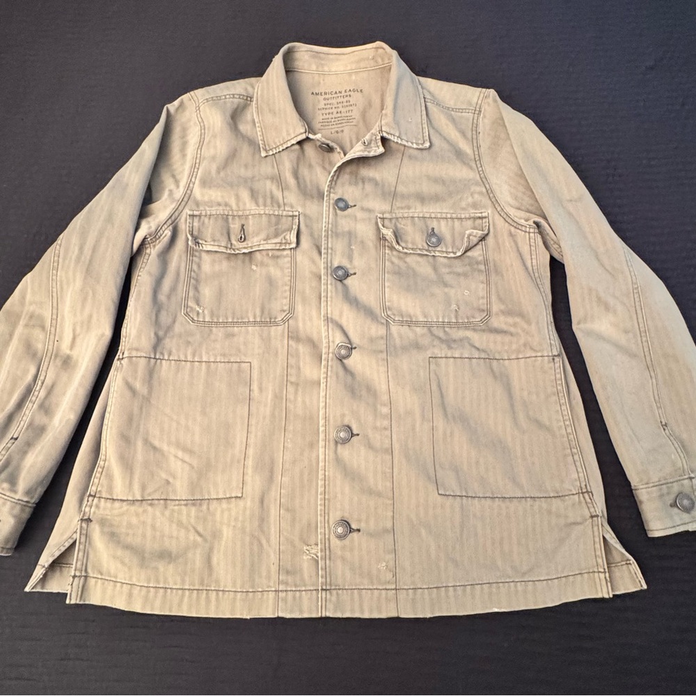 American Eagle Women’s Distressed Military Jacket Size Large Olive Green AE-177